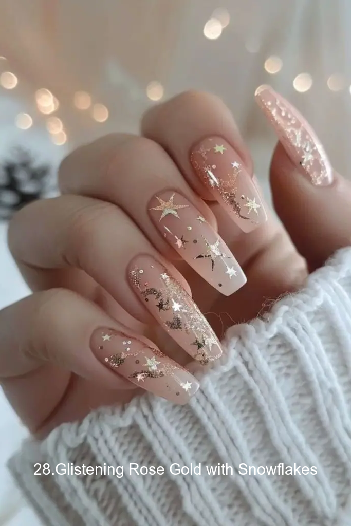 28.Glistening Rose Gold with Snowflakes