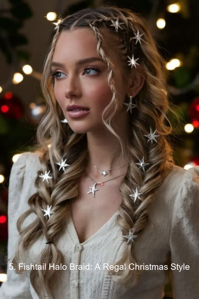 5. Fishtail Halo Braid: A Regal Christmas Style
